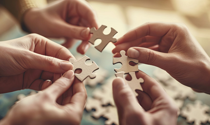 Photo mit Händen und Puzzleteilen